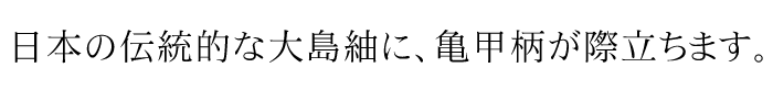 日本の伝統的な大島紬に、亀甲柄が際立ちます。